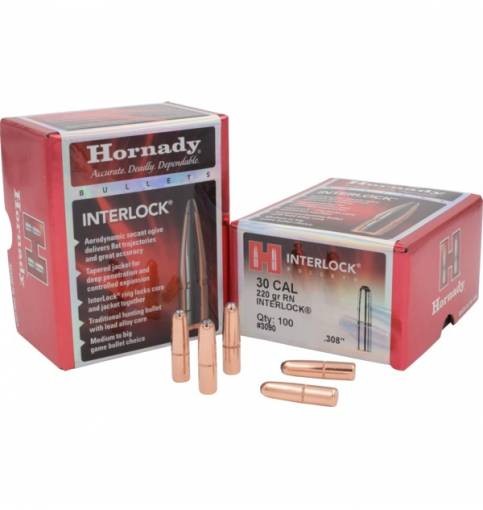 Hornady InterLock 30/.308" 220gr RN w/Cann (Box of 100)