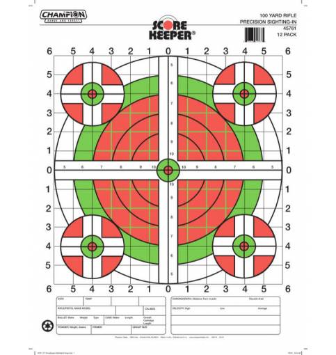 Champion  Target, 100 Yd. Sight In Rifle Flourescent 12 PK, Card