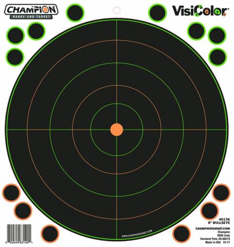 Champion Visicolor 8" Bulls-Eye Target 5 Pack w/40 pasters, Card