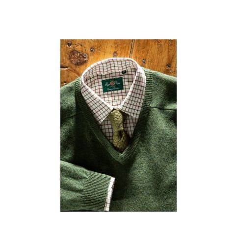 Alan Paine Streetly Lambswool V Neck Jumper Seaweed